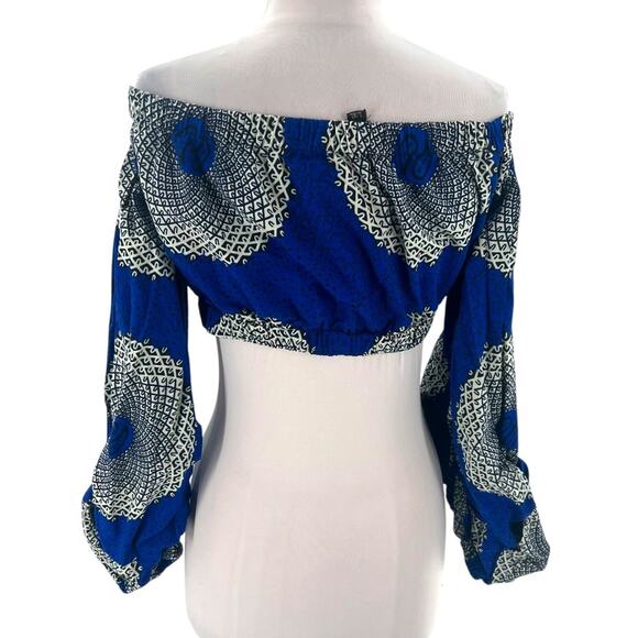 Ofuure African print long puff sleeve crop top sz L XL - Picture 2 of 3